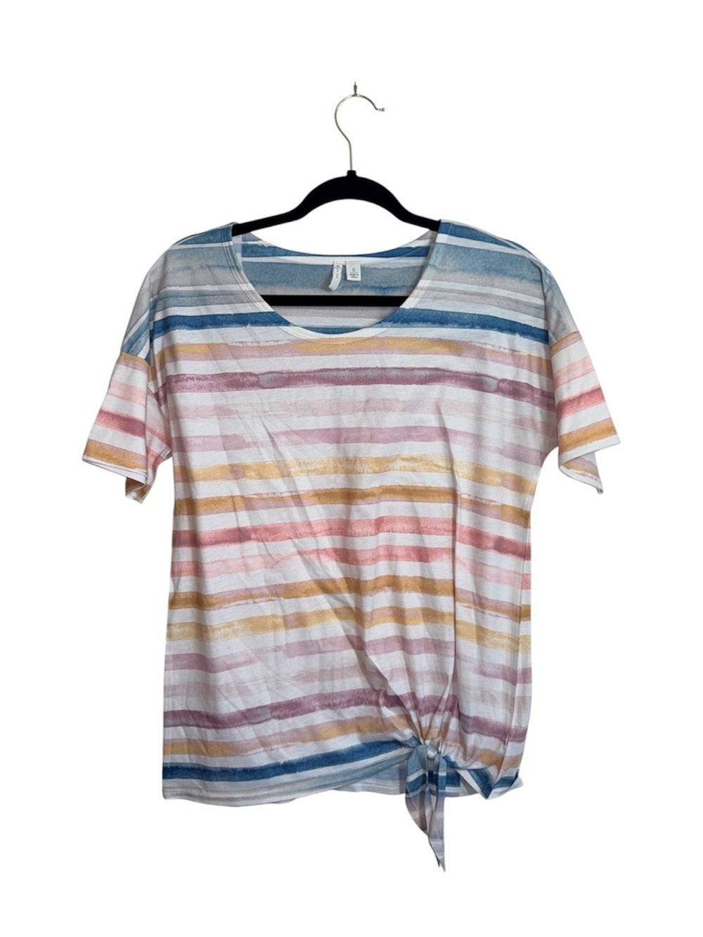 Cato Watercolor Striped Tie Front Top Multicolor Short Sleeve Small Women’s